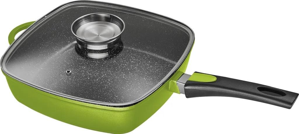 28x28cm KING® Aluguss Rechteckpfanne / Farbe: Grün