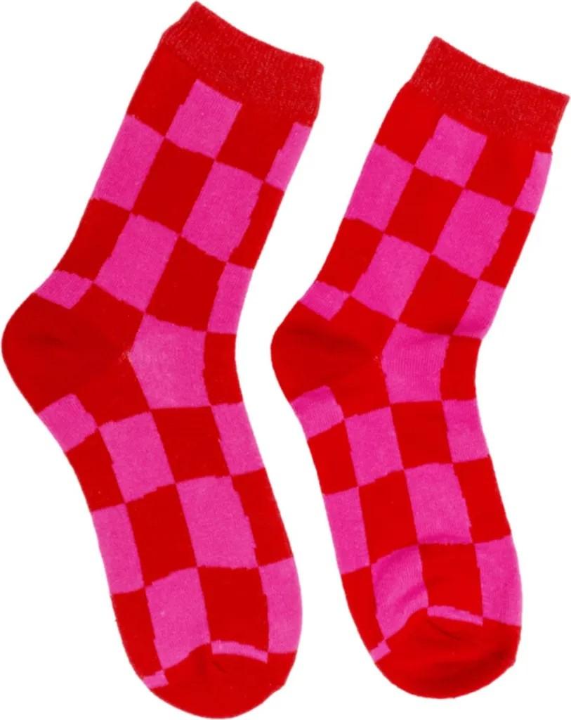 Karomuster Socken in 36-42- Rot Rosa