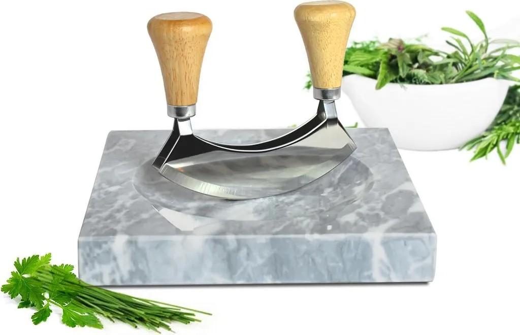 Kräuterbrett aus Marmor mit Wiegemesser 