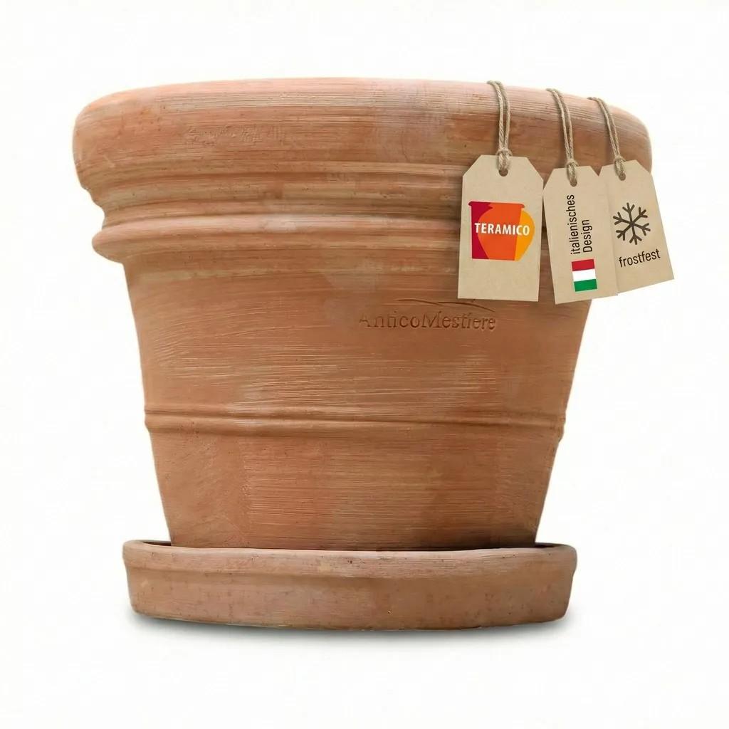 Teramico Blumentopf Terracotta "Doppio Bordo" frostfest optional mit Teller