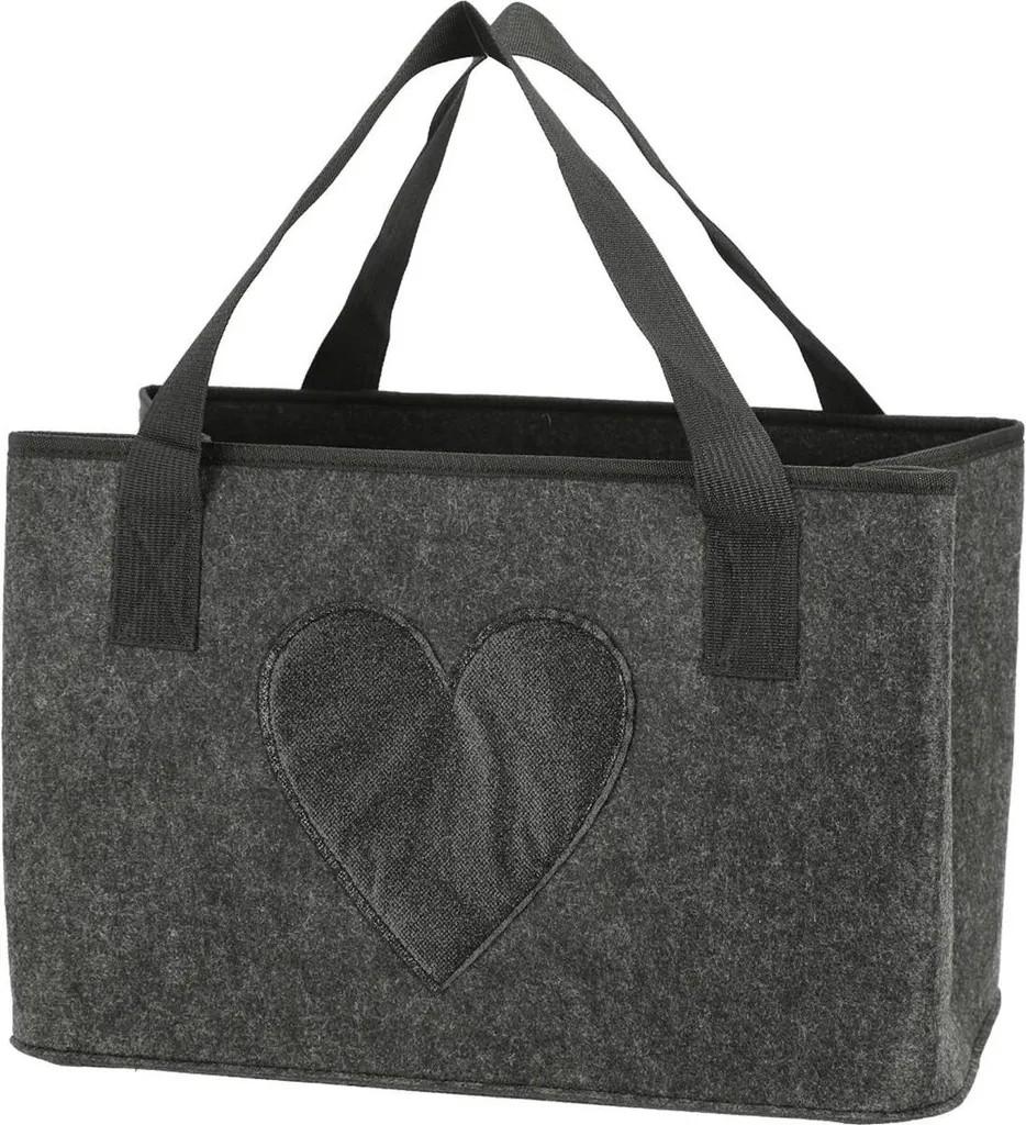 Filztasche Anthrazit Glitzer Herz Tragetasche faltbar