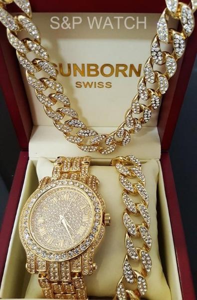 Luxury Gold Jewelry Set – Watch, Chain, Bracelet & Bangle