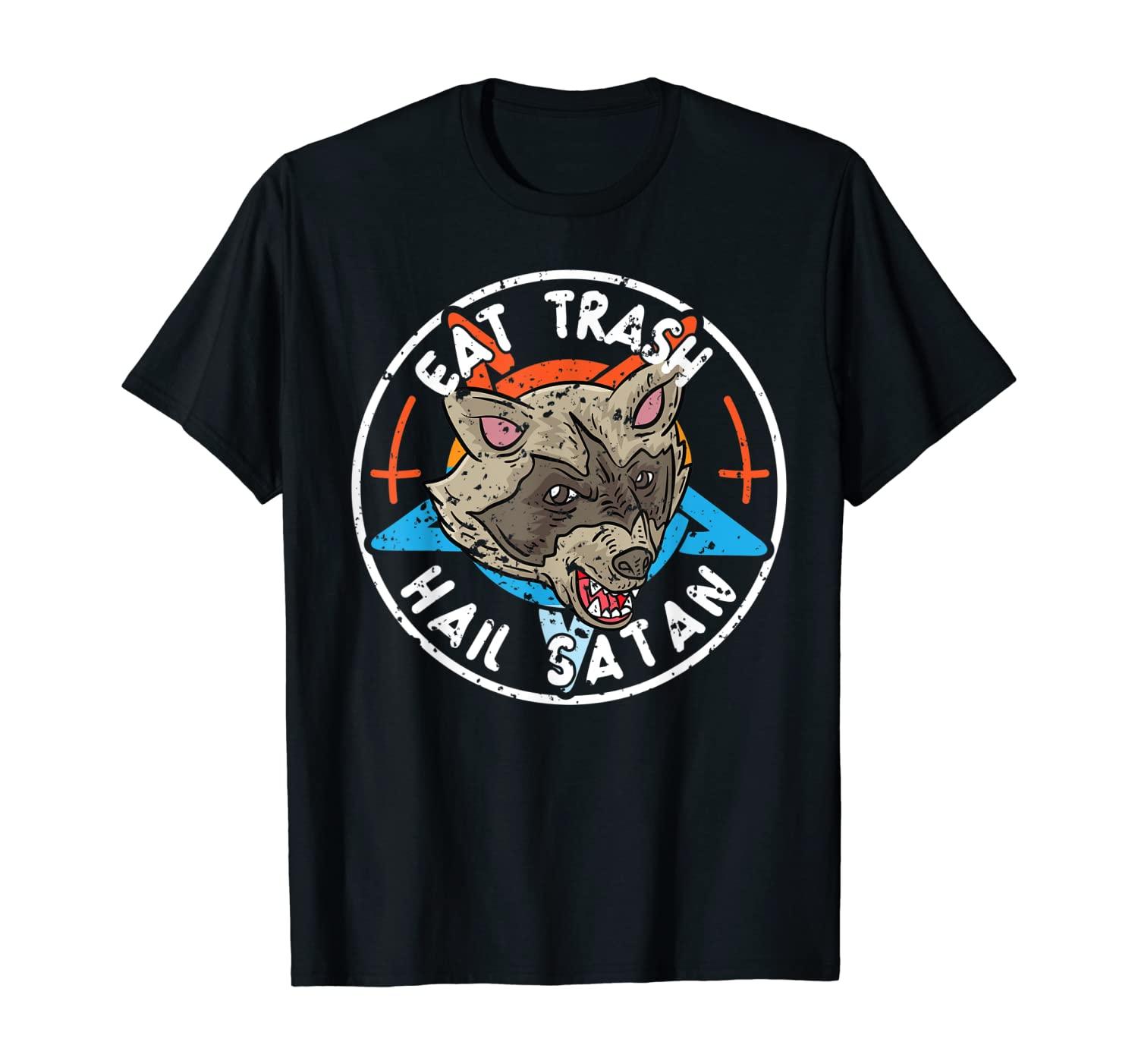Eat Trash Hail Satan Raccoon Fun Pentagramm Waschbär Teufel T-Shirt