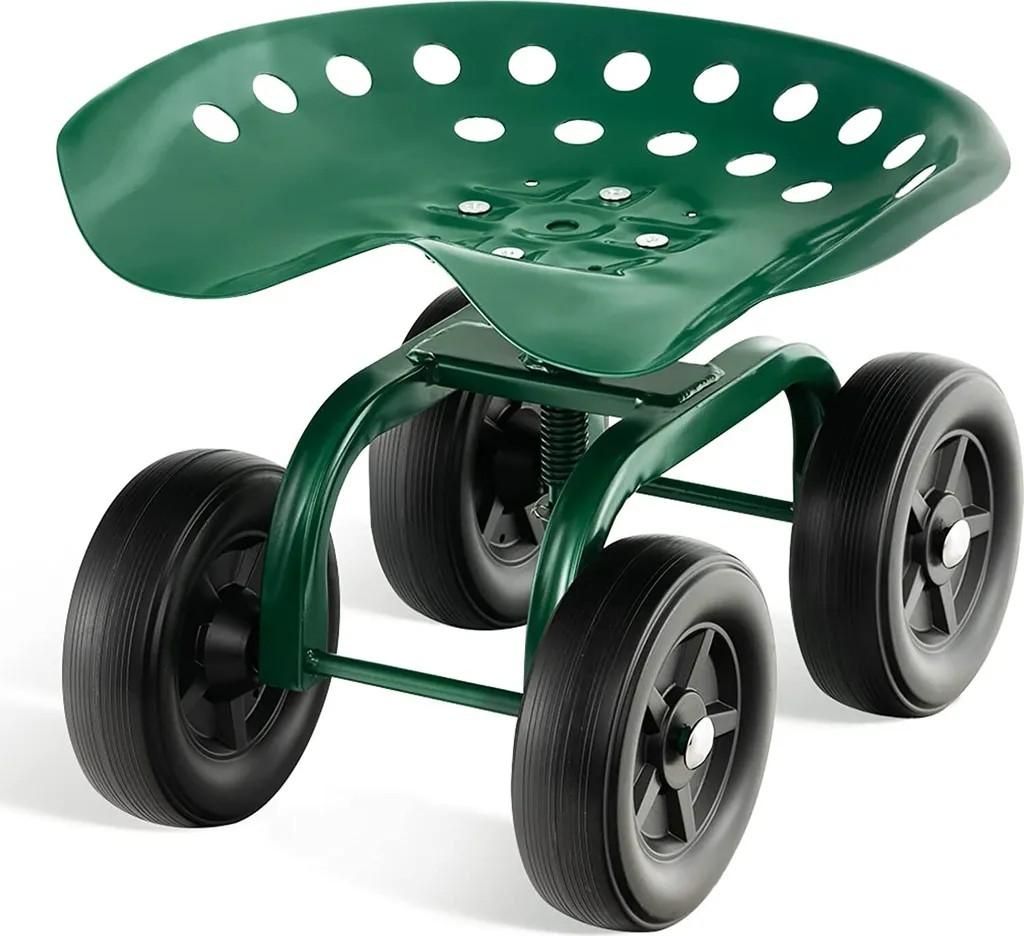 COSTWAY Rollsitz mit Rollen, 360 ° drehbar höhenverstellbar, Mobiler Gartensitz 