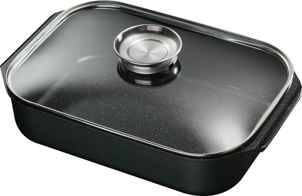 40x26cm KING® Bräter Aluguss mit Glasdeckel und Aromaknopf