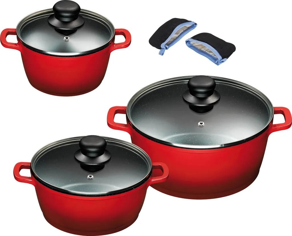 3/6tlg. KING® Kochtopfset Aluguss Rot 