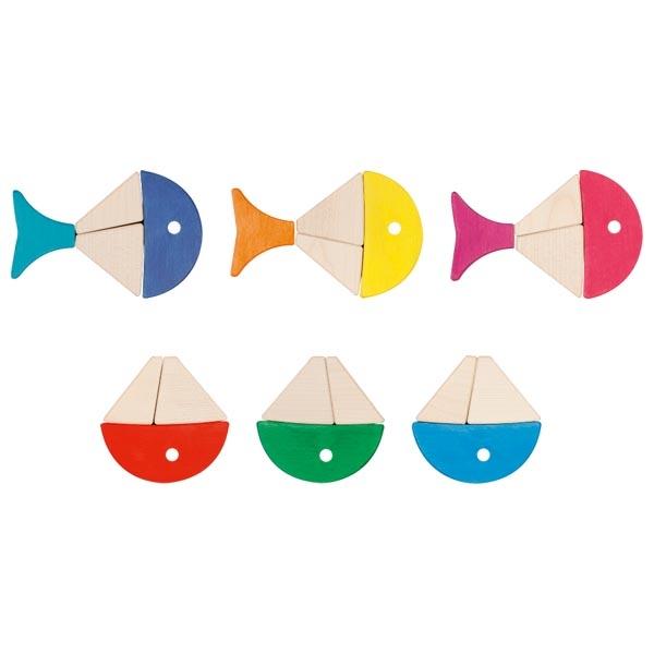 Legespiel und Bausteinkasten 6 bunte Fische Entwicklung erleben