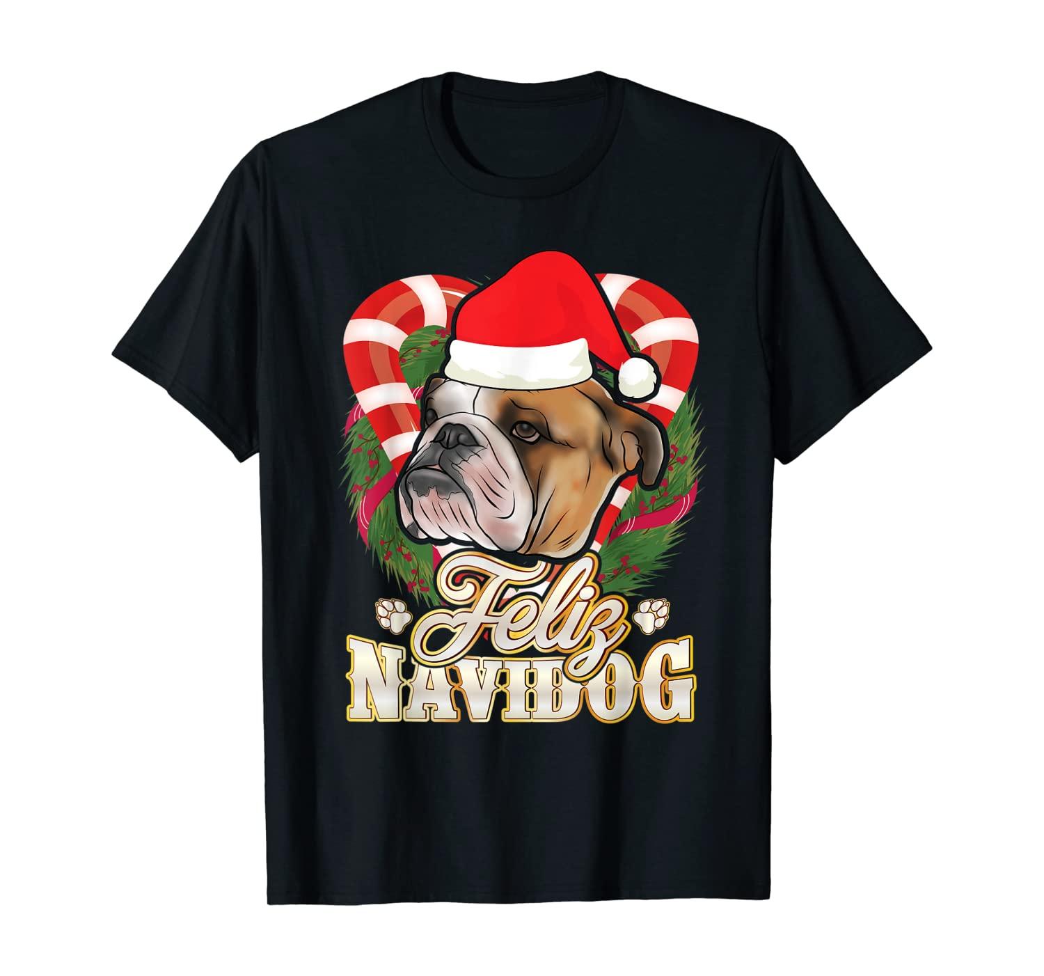 Feliz Navidog Englische Bulldogge Weihnachtsmann Weihnachten T-Shirt