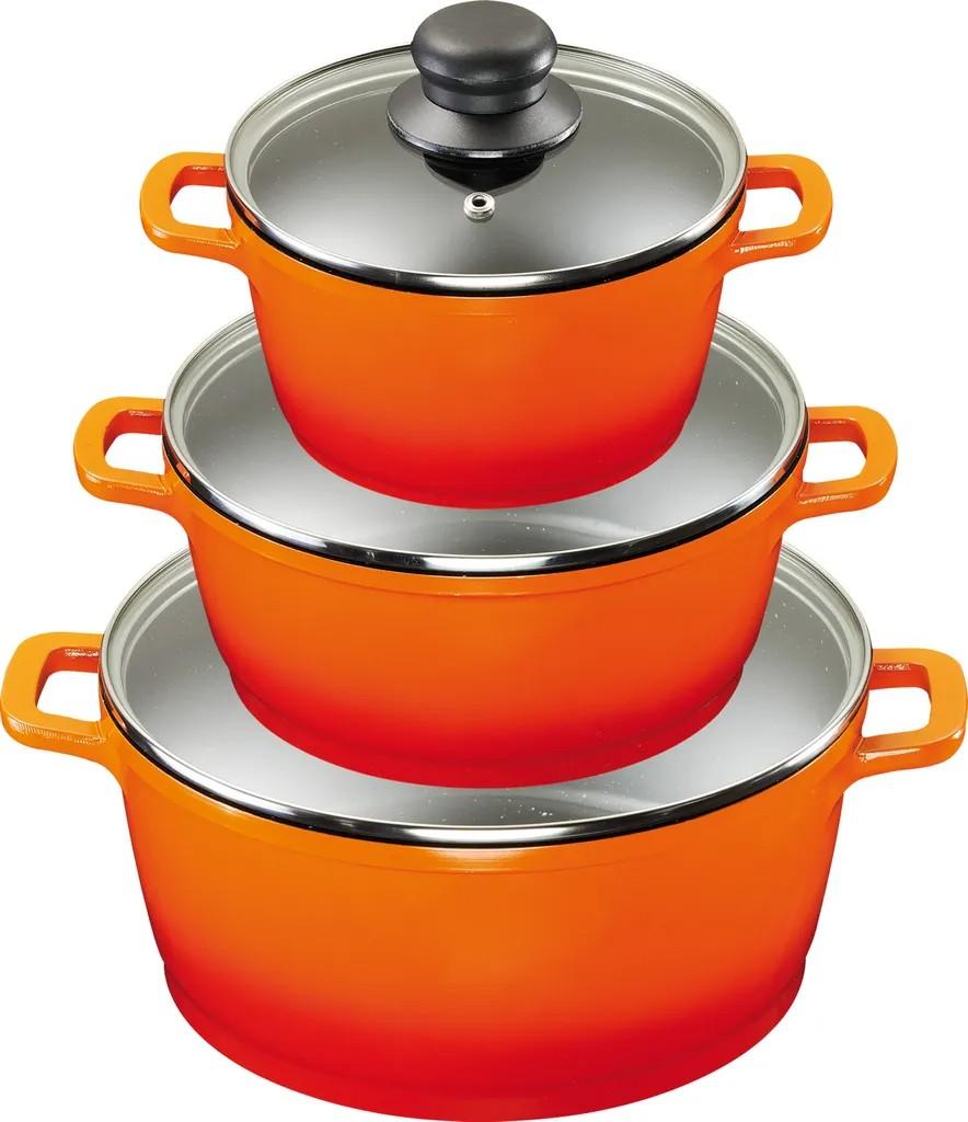 3/6tlg. KING® Kochtopfset Aluguss Orange 