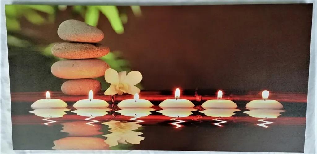 LED Wandbild beleuchtet Schwimmkerzen Feng Shui Steine 30 cm x 60 cm