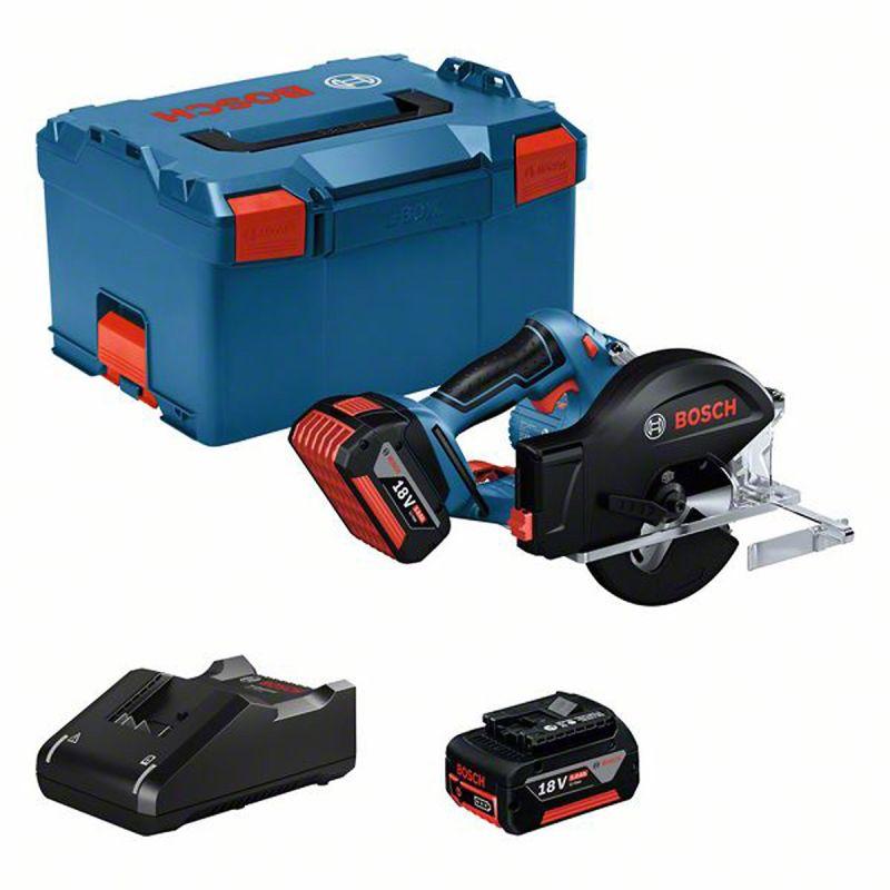 Bosch Akku-Kreissäge GKM 18V-50 in L-BOXX, 2 x Akku 5,0 Ah 