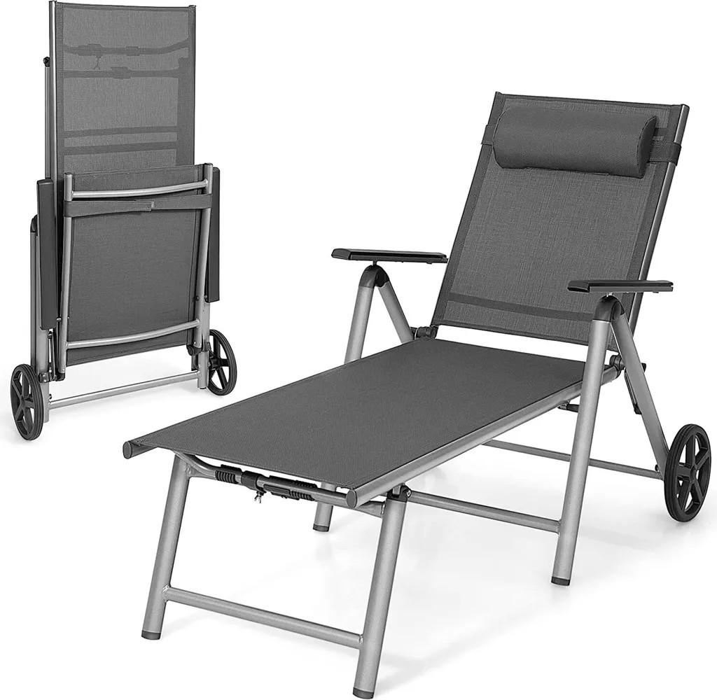 COSTWAY Liegestuhl aus Aluminium mit Rollen, klappbarer Sonnenliege 