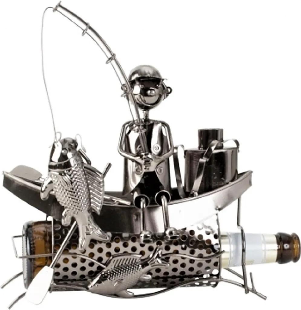 Bier Flaschenhalter Fischer Angler im Boot Metall