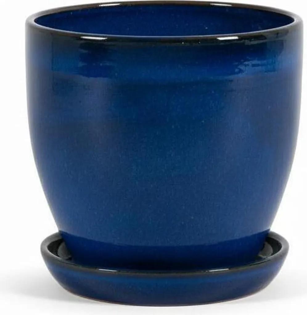Blumentopf aus Keramik Modell "EggPot" 22cm in Royal Blau mit Teller