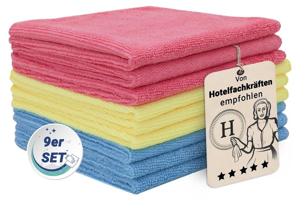 9er Set Mikrofasertücher für streifenfreien Glanz, saugstark, farblich gemischt