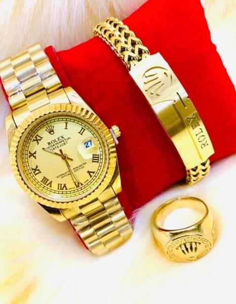 A golden wrist watch