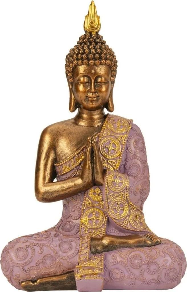 Buddha Figur 29cm lila gold meditierend Dekofigur Dekoration Entspannung Ruhe