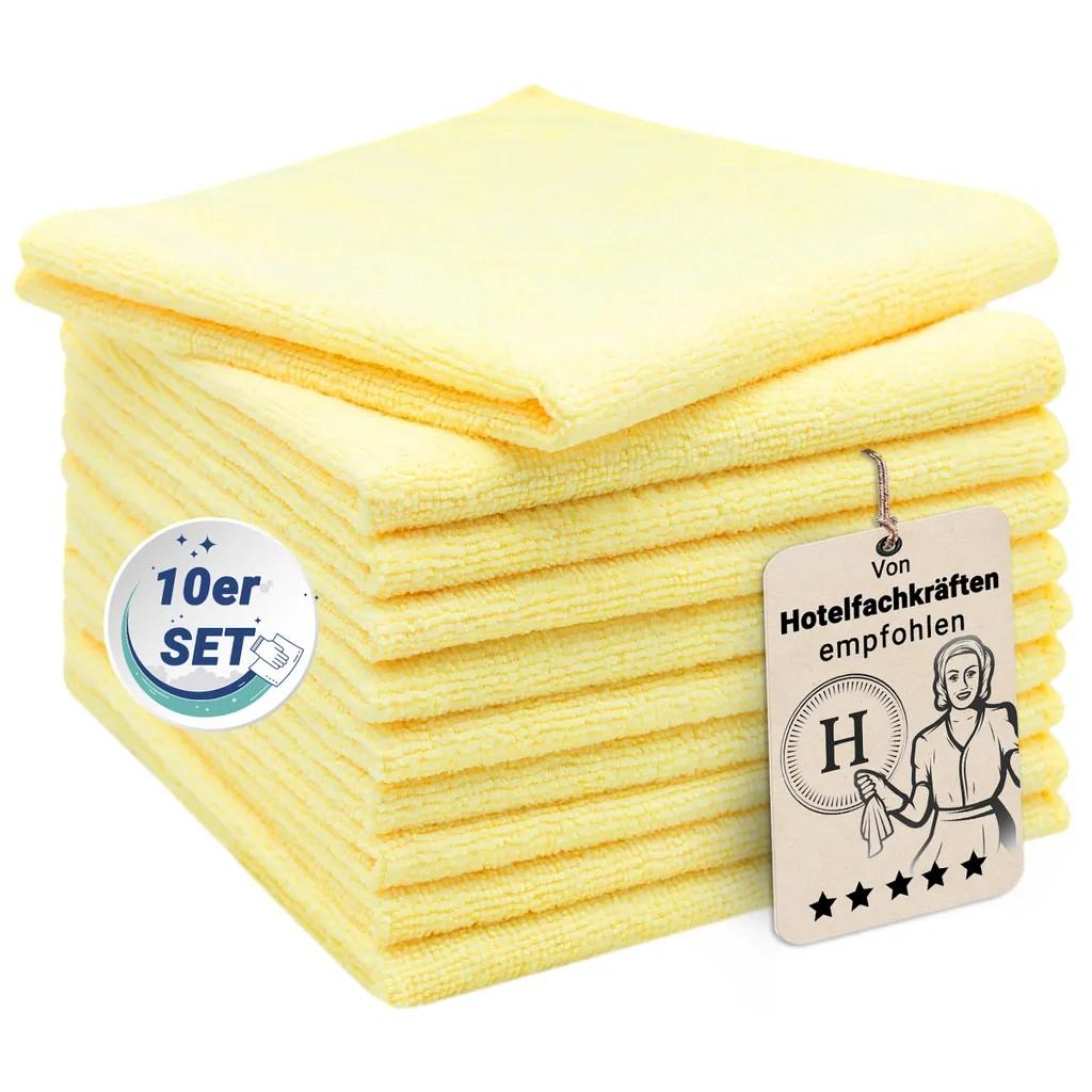 10er Set Mikrofasertücher für streifenfreien Glanz, saugstark, gelb