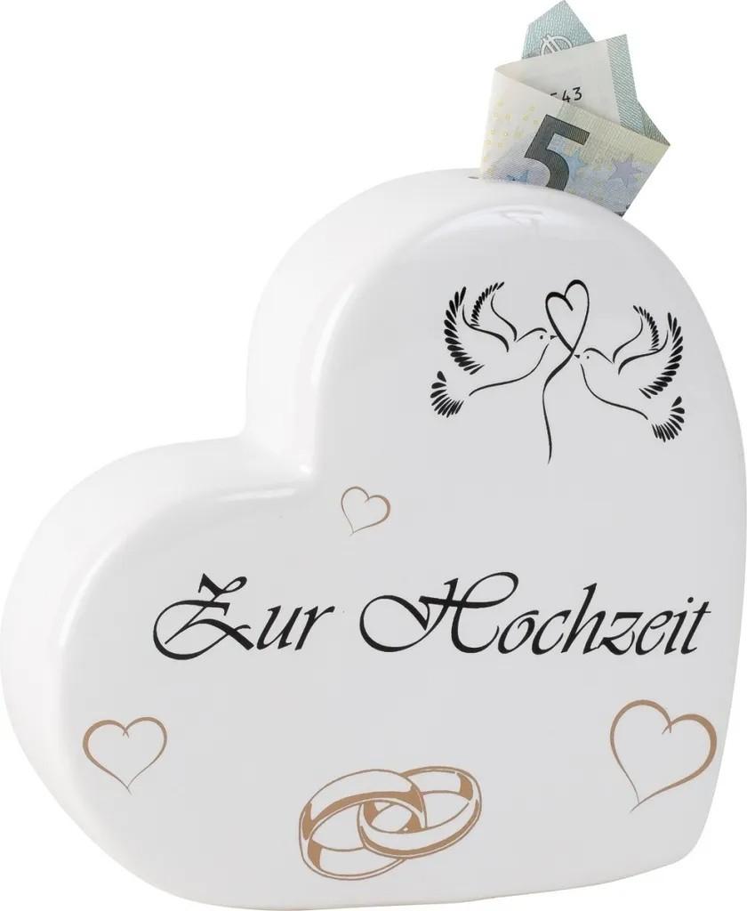 Spardose Herz zur Hochzeit 15 x 15 cm Weiss