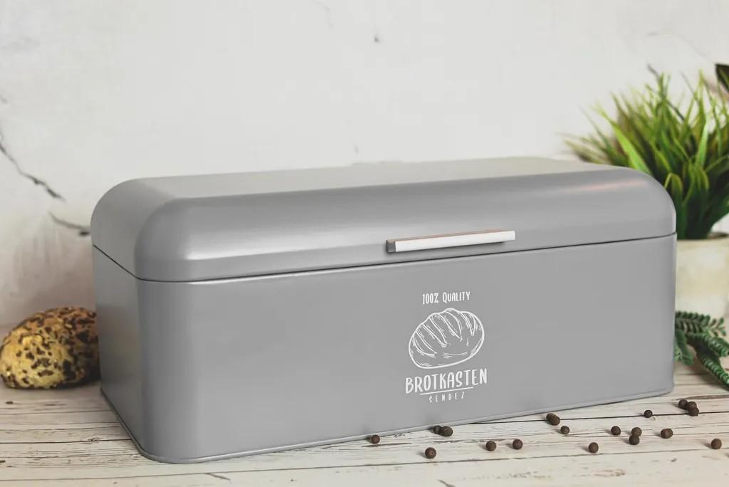 Großer Brotkasten aus Metall mit Klappdeckel Brotbox Grau