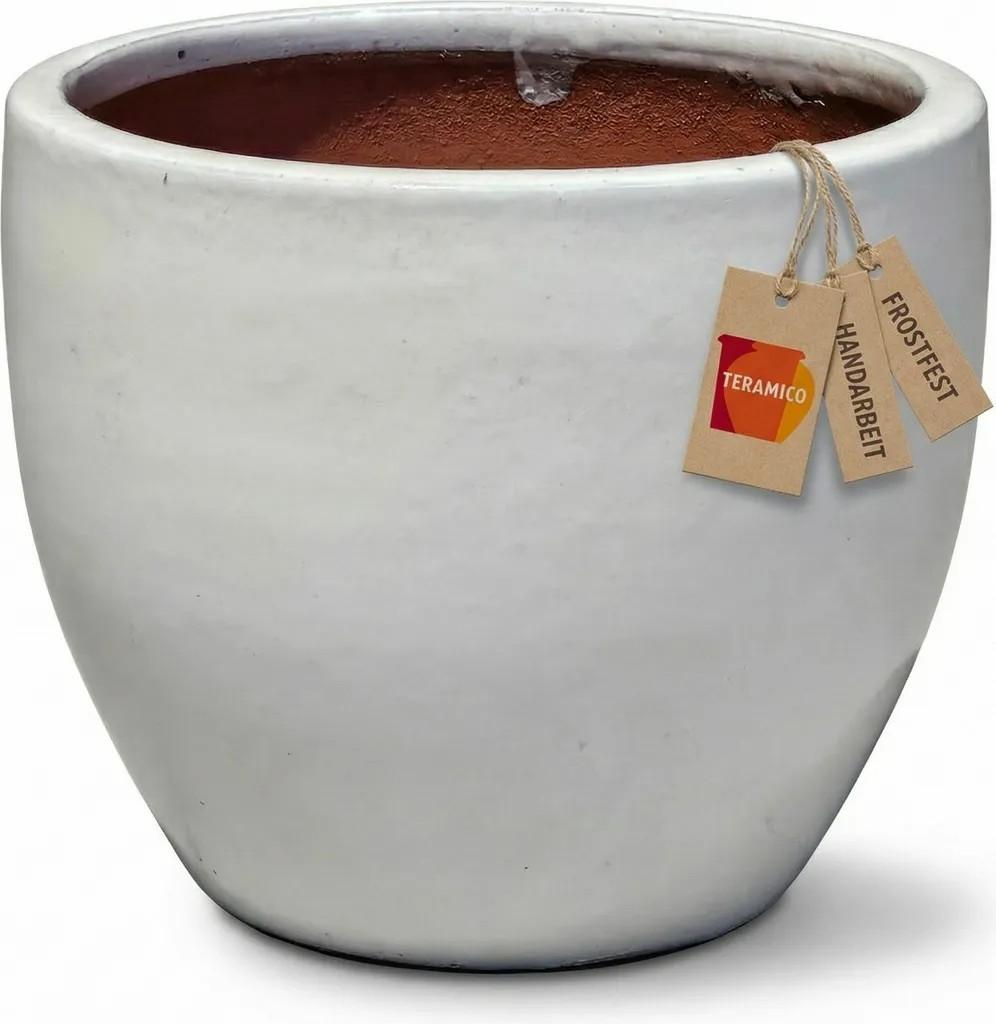Pflanztopf "EGG POT" Keramik Frostfest Rund Blumenkübel Garten Weiß glasiert