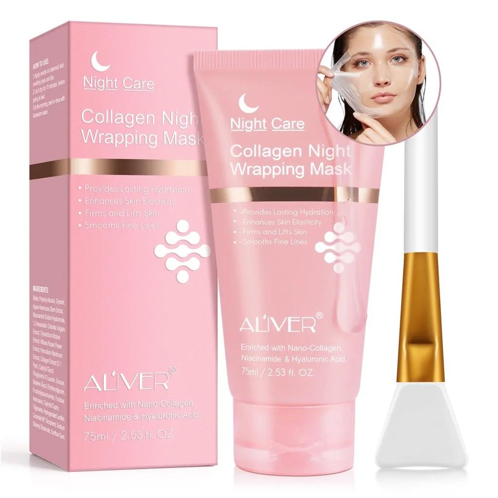Collagen Maske Nachtmaske Night Wrapping Mask Peel off Kollagenmaske mit Pinsel,