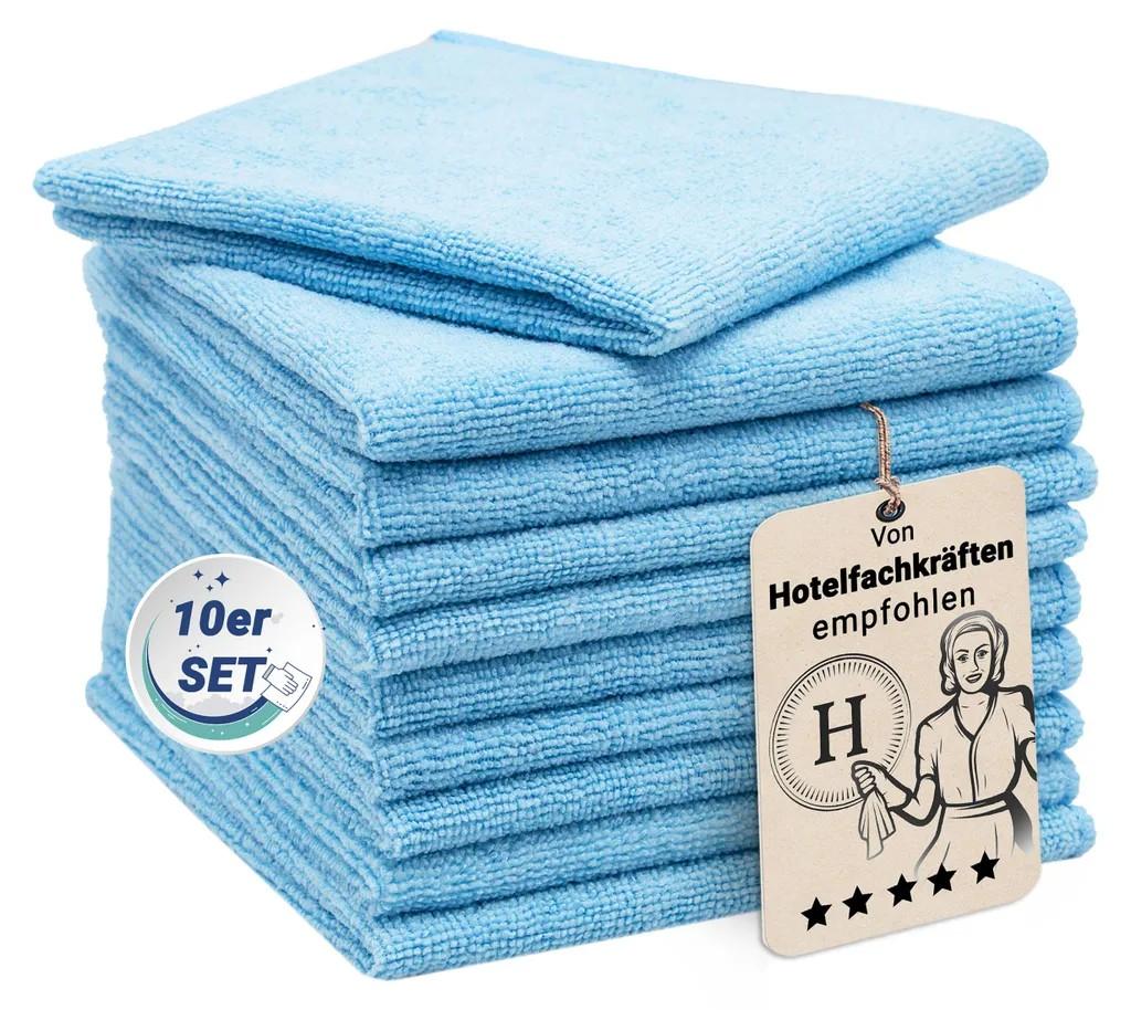 10er Set Mikrofasertücher für streifenfreien Glanz, saugstark, blau