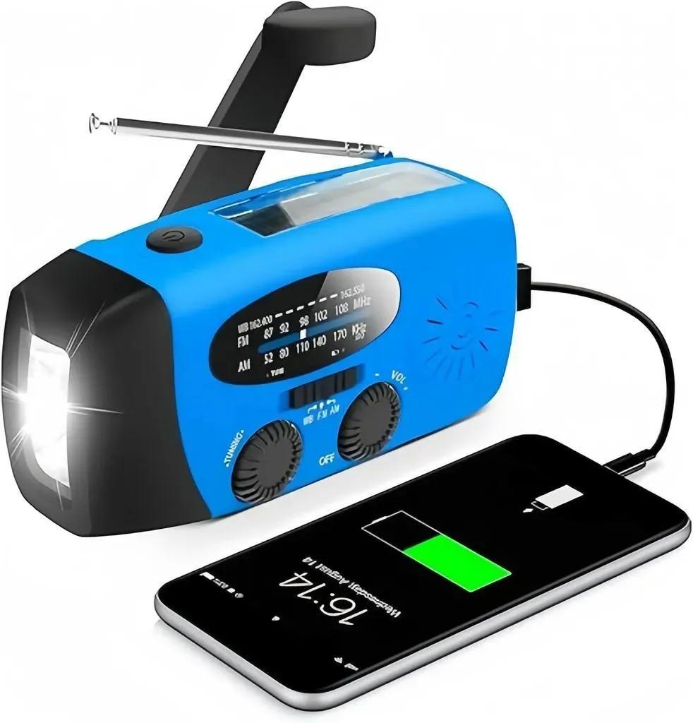 Solar radio,Selbstbetriebenes Kurbelradio mit LED-Taschenlampe Farbe: Blau