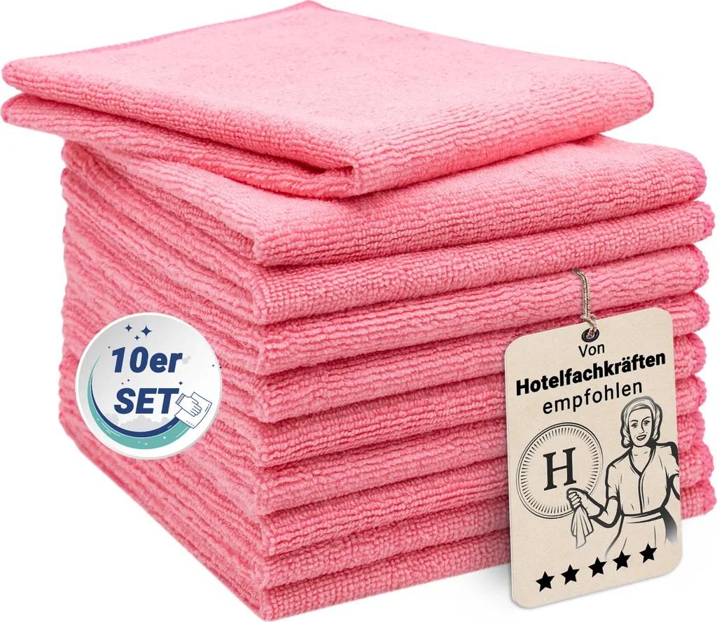 10er Set Mikrofasertücher für streifenfreien Glanz, saugstark, rosa