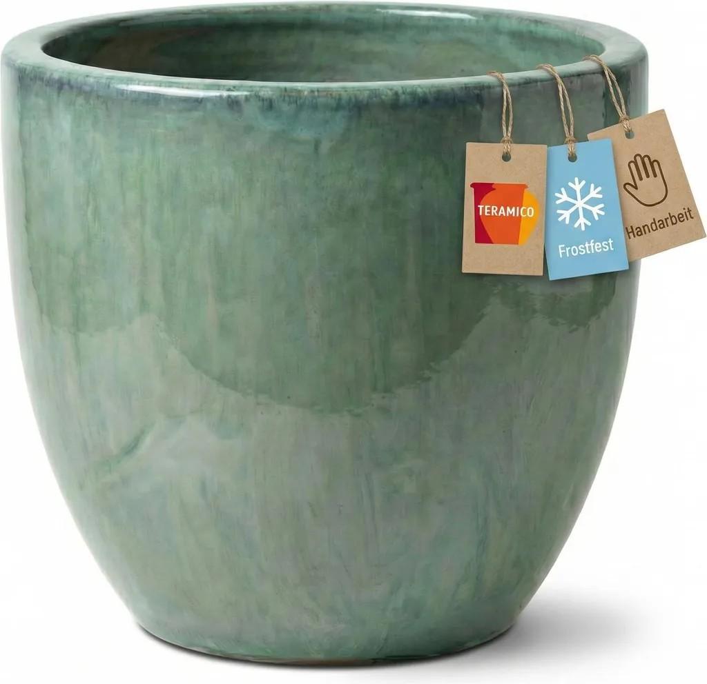 Keramik Pflanztopf Eggpot Grün Ø21cm Frostfest Steinzeug Handarbeit Outdoor