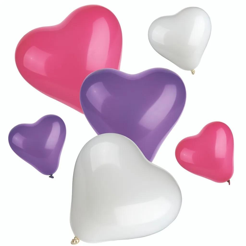 "Herz"-Gummiballons, gemischt klein + groß, 12 Stück.