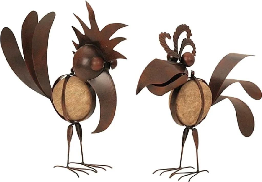 2 Stück Metall Vogel Gartenfiguren mit Stein 32 bis 35cm
